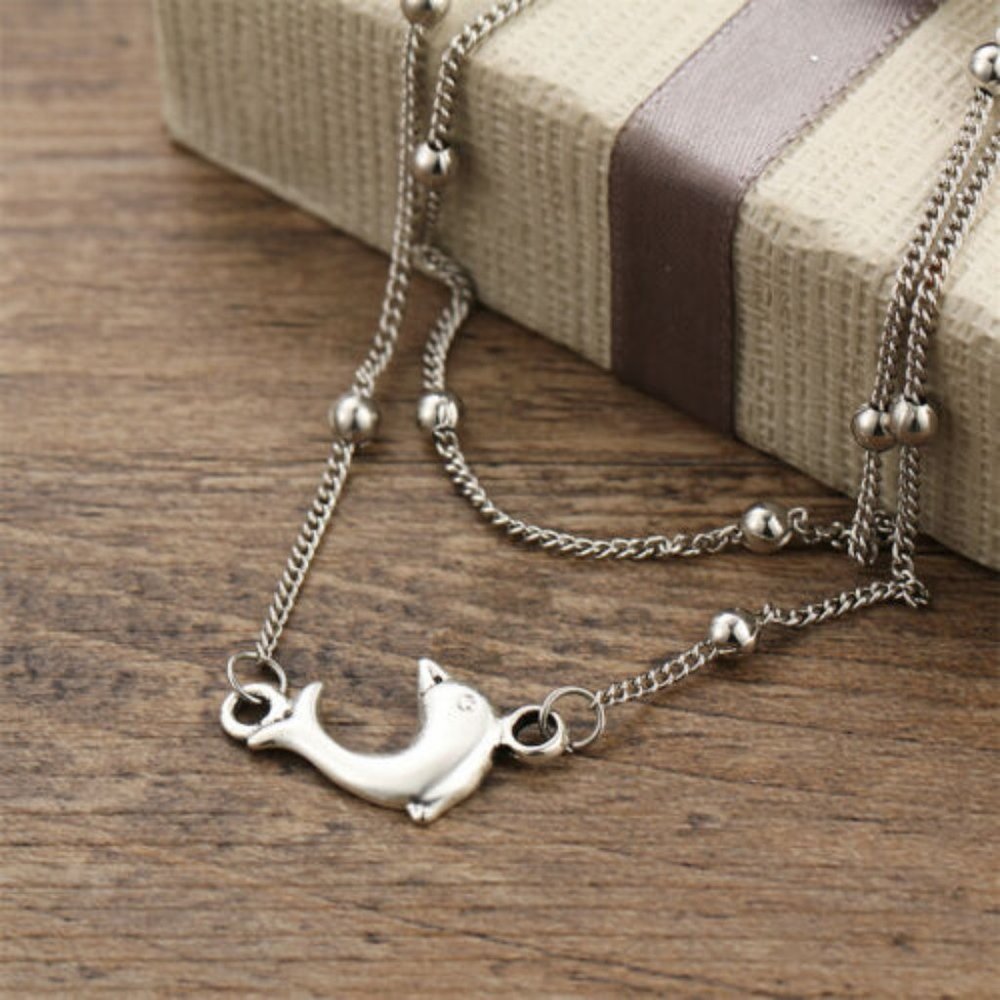 Silver Dolphin Beach Women's Anklet Ankle Bracelet - Picture 5 of 6